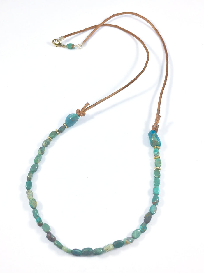 Oval Turquoise & Leather Necklace