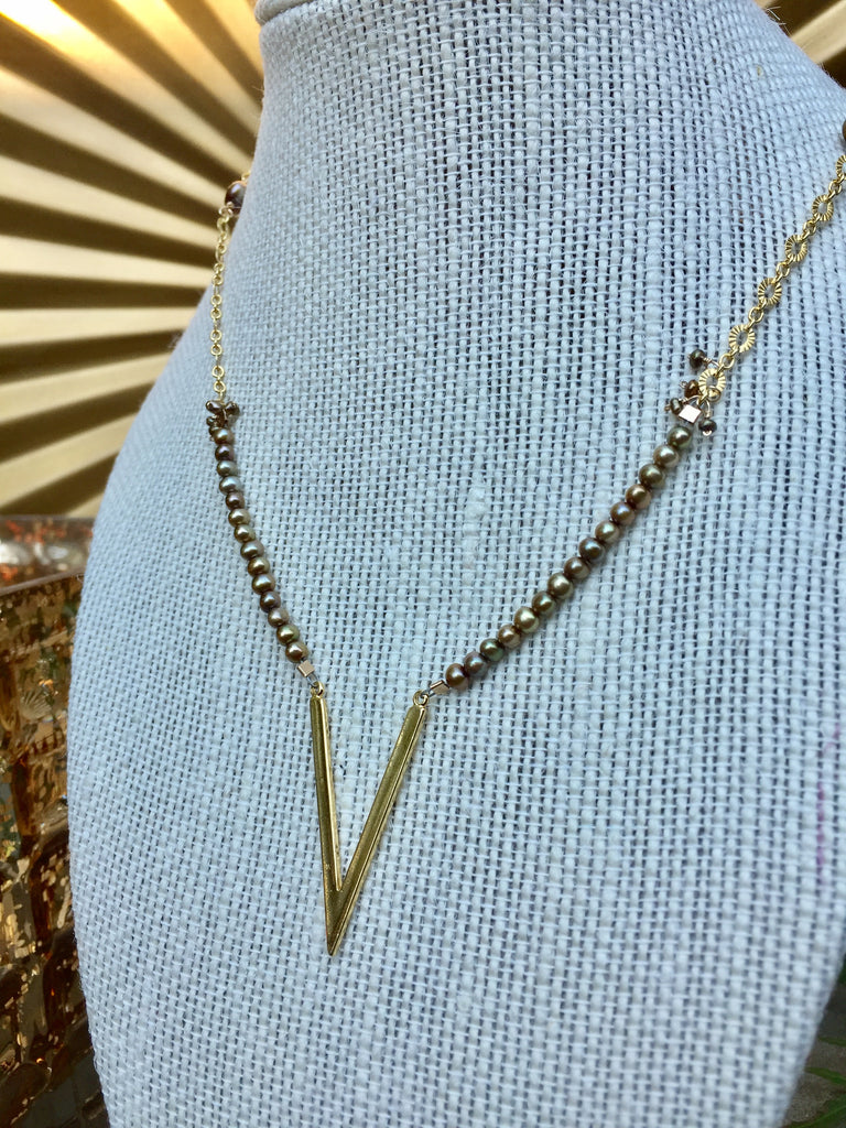Chevron & Seed Pearls Necklace