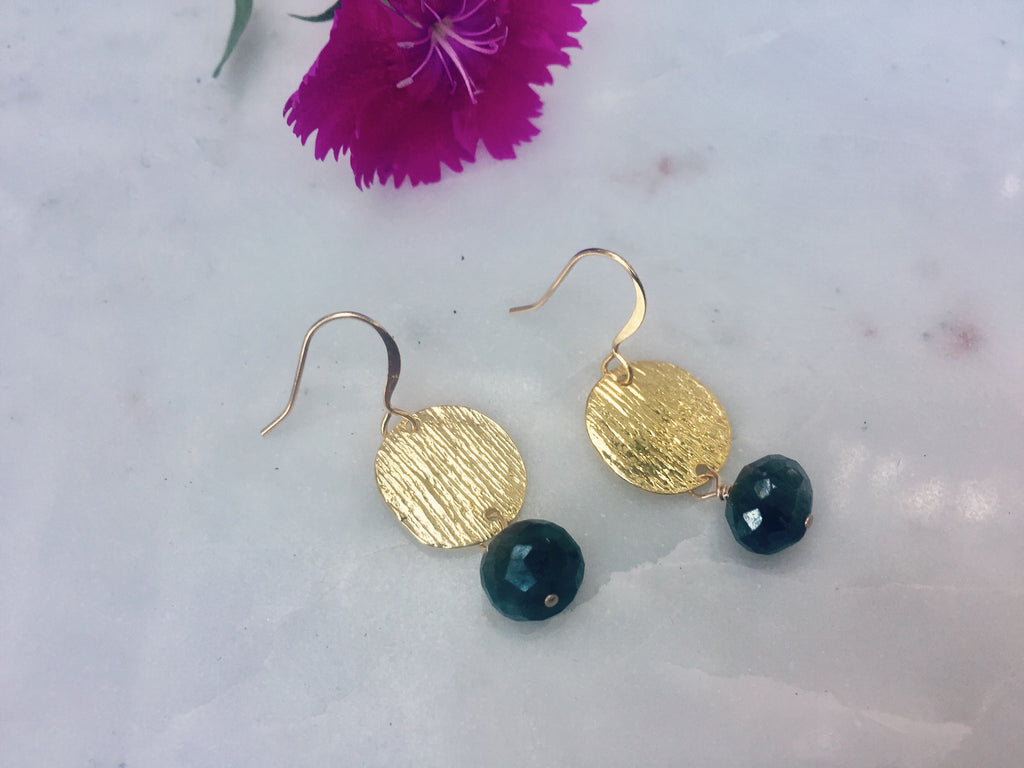 Textured Coin with Labradorite Earring