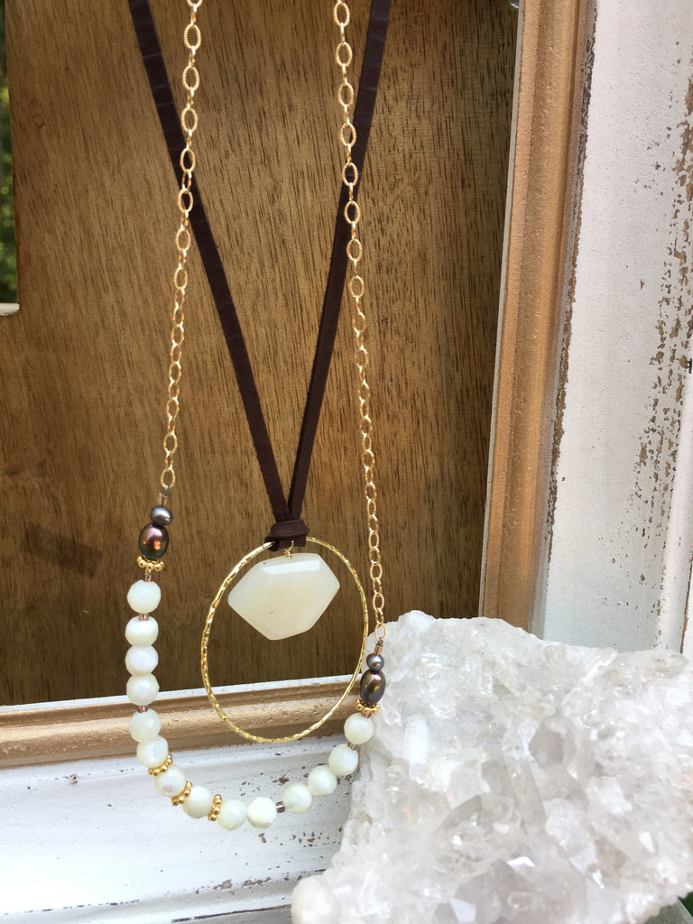 Mother of Pearl Leather Necklace