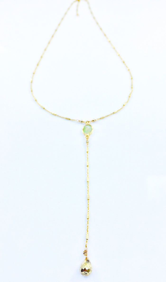 Opal and Pyrite Briolette "Y" Necklace