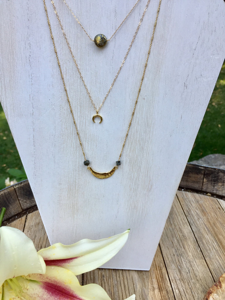 Hammered Crescent and Cube Necklace
