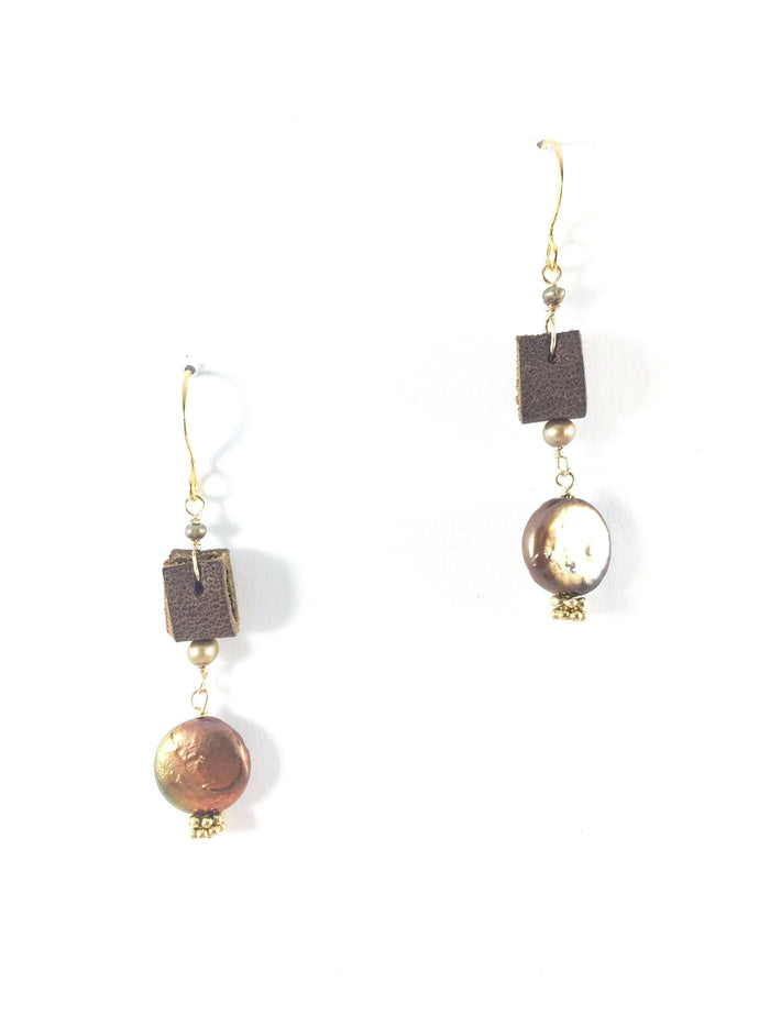Coin Pearl & Leather Earring