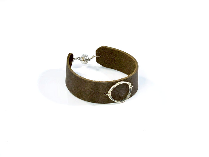 Circle on Leather Cuff Bracelet