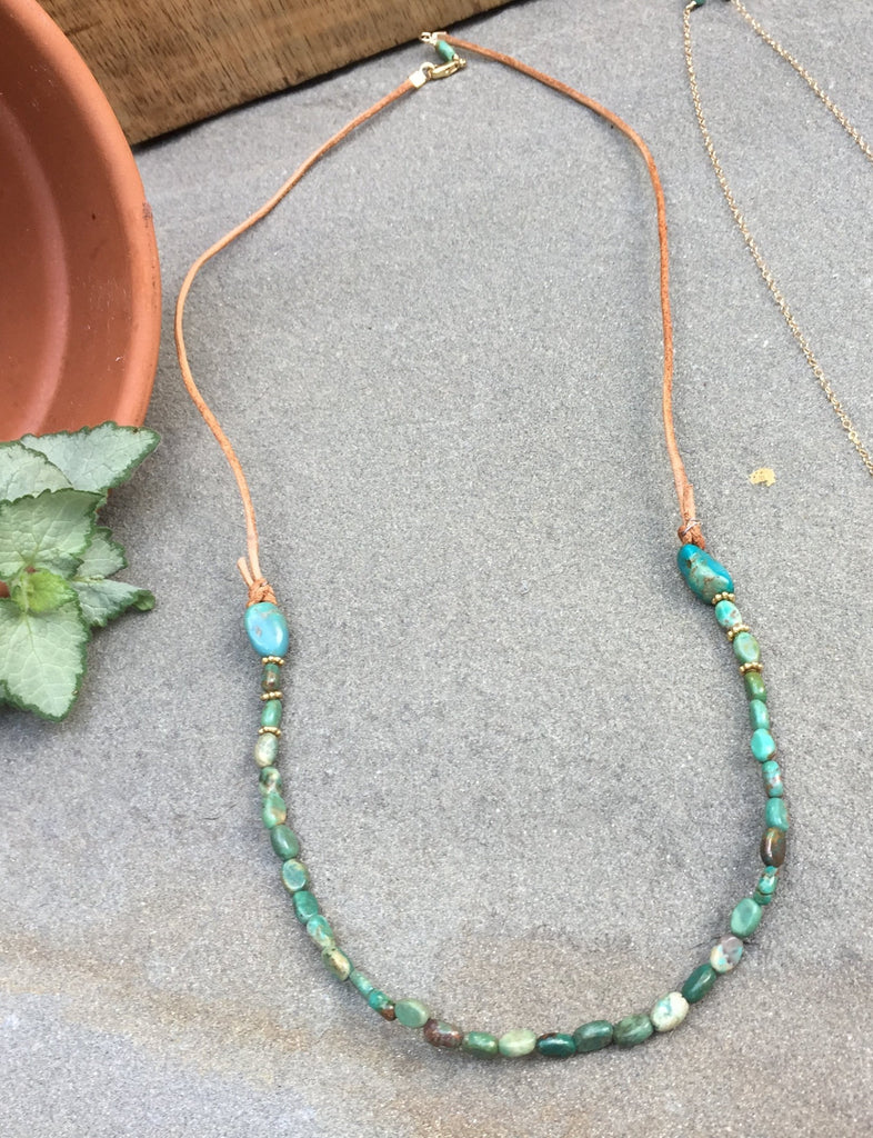 Oval Turquoise & Leather Necklace