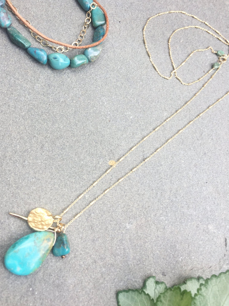 Turquoise Teardrop Cluster Necklace
