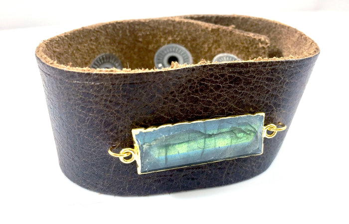 Labradorite Rectangle Leather Cuff Bracelet