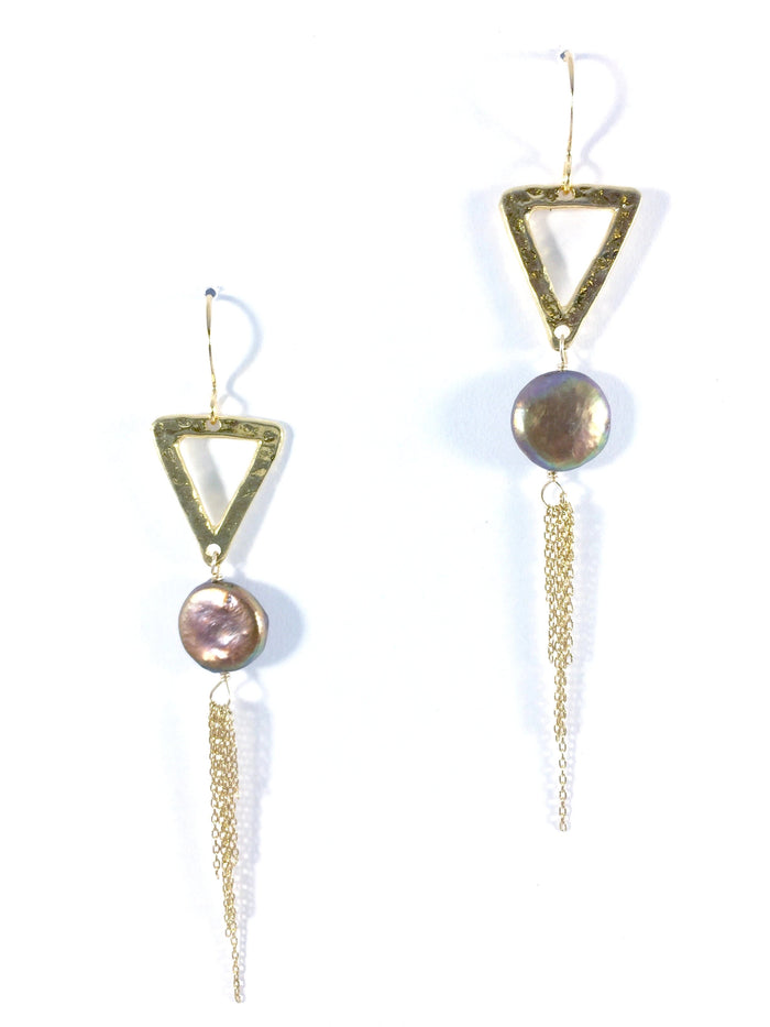 Triangle, Coin Pearl & Tassels Earring