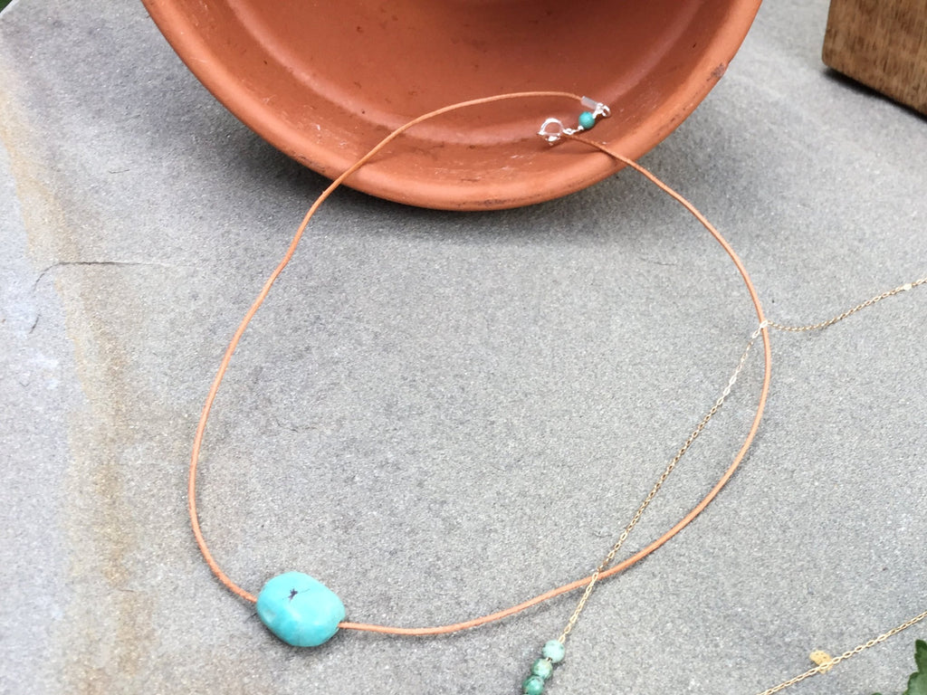 Turquoise Nugget on Leather Necklace