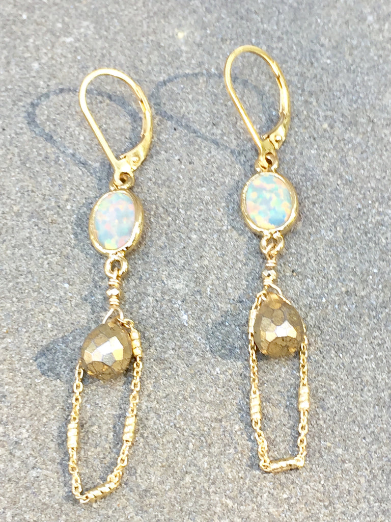 Opal and Pyrite Briolette Earring