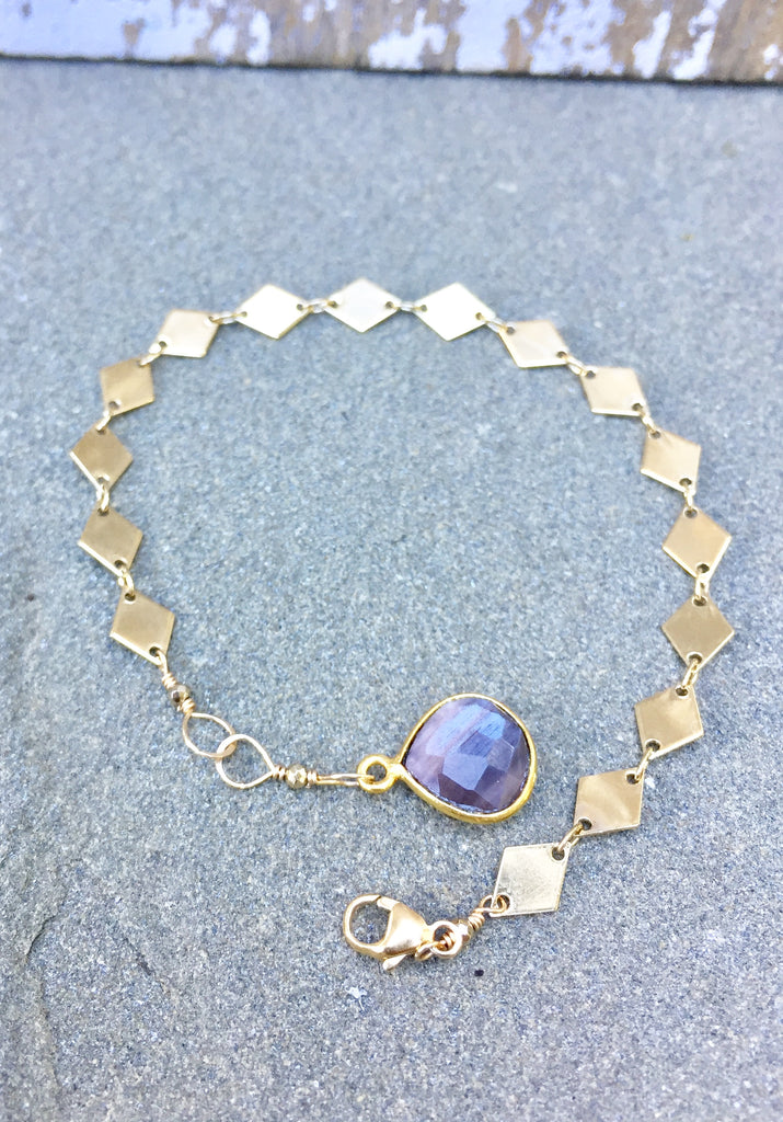 Mauve Moonstone with Diamond Chain Bracelet