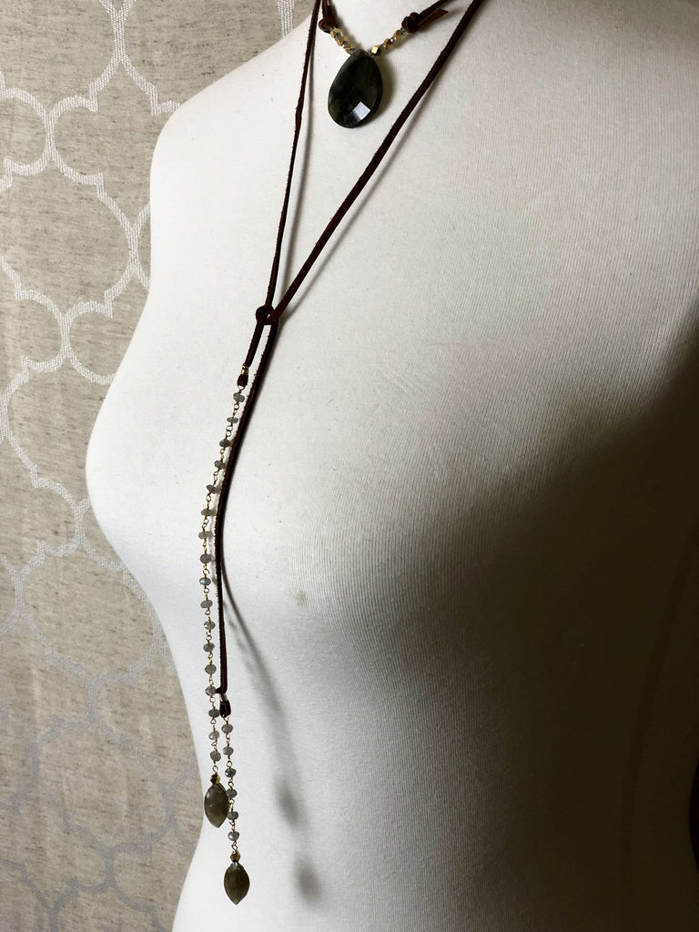 Multi Wrap Labradorite Leather Necklace