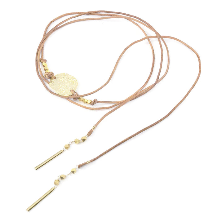 Multi Wrap Textured Disc Leather Necklace