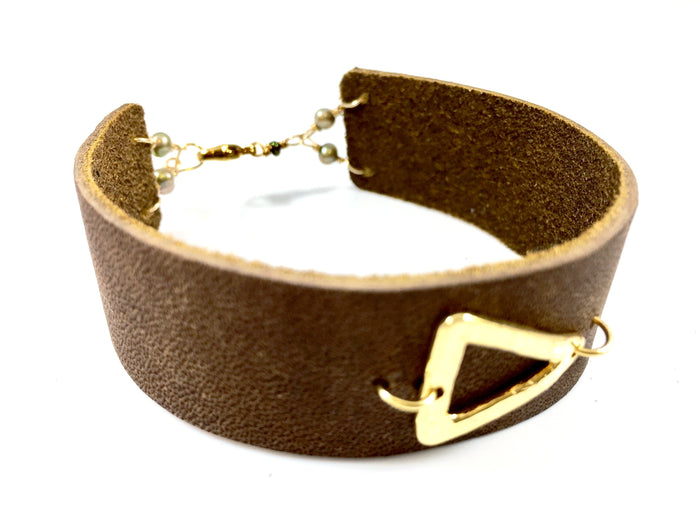 Leather Cuff with Vermeil Triangle Bracelet